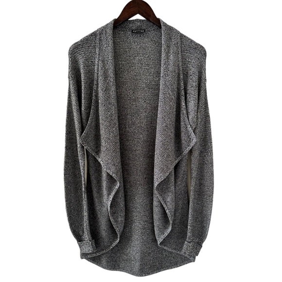 Express Marled Black Cascading Front Ribbed Cardigan Sweater Size Small - Picture 2 of 8